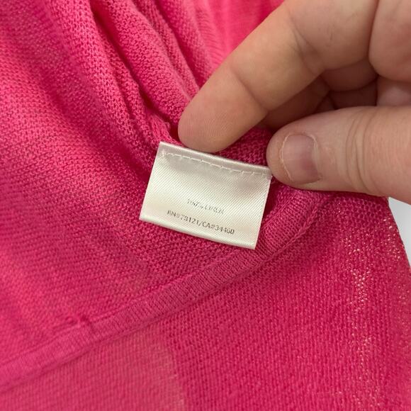 Eileen Fisher Sweater Large Linen 3/4 Sleeve Cardigan Rasberry Pink Open Front - Picture 4 of 11